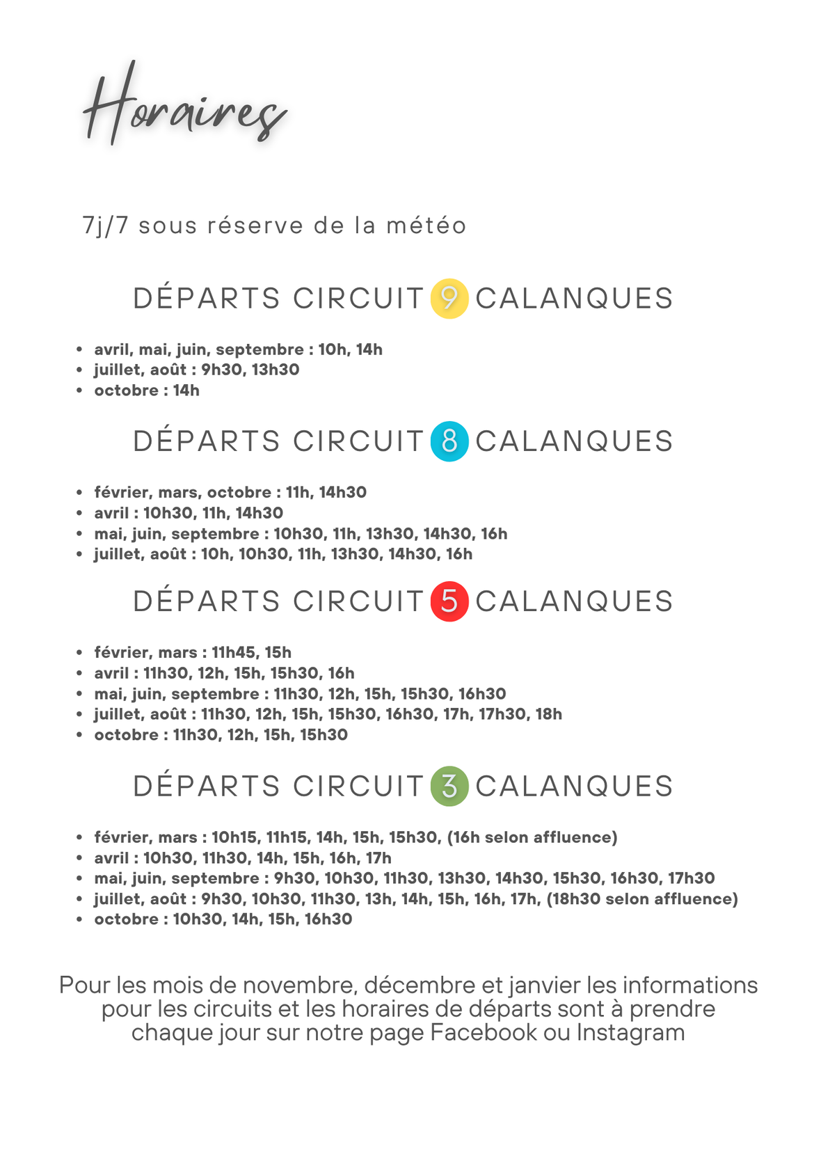 Nos horaires