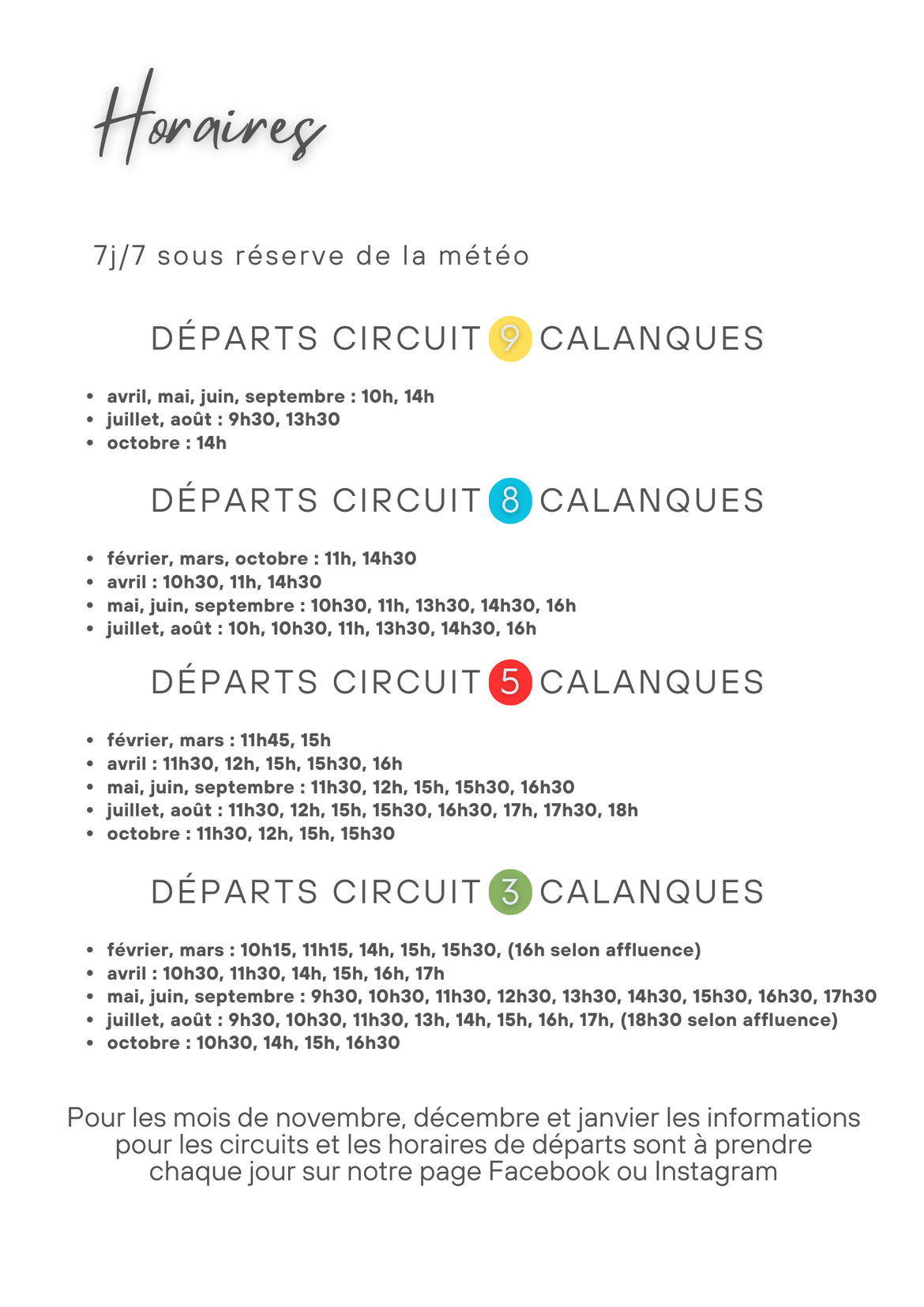 Nos horaires